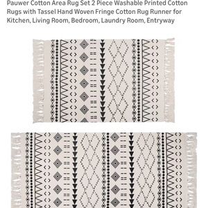 2 pack - Boho Black & Cream Cotton Fringe Rug Set - 2'x3' & 2'x4.3'